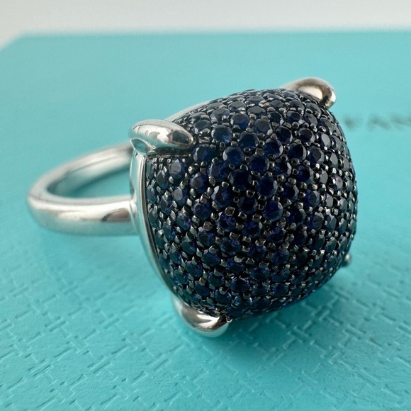 Tiffany & Co. Blue Sapphire Sugar Stack Ring 18k White Gold - Picture 13 of 14